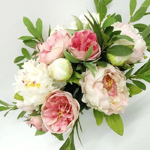 結婚式の花40x50cmブライダルブーケホームフローラルビジネスイベントピンクピーニーシミュレーションフラワーバンドルハンドヘルド603