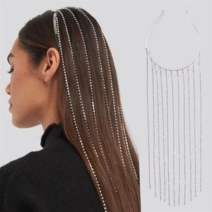 Full Rhinestone Long Tassel Crystal Headband Headpiece For Women Bijoux Hair Hoop Head Chain Accessories Wedding Hairband Party JE268G