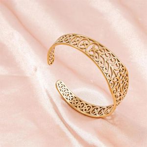 Bangle 1pc Vintage Cresed Filigree Flower of Life Cuff Open Bracelet для женщин без затухания из нержавеющей стали Boho женские ювелирные украшения.