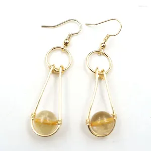 Brincos dangle citrinos Cristal contas redondas de arame de fios de círculo colorido de ouro amarelo de ouro