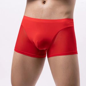 Underbyxor Mens Ice Silk Mesh Bekväma Boxer Briefs Sexig Se genom andningsbara shorts Bulge Pouch Bikini Simple Underwear