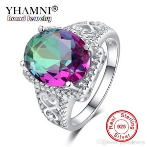 Yhamni Solid 925 Sterling Silver Jewelryファンシーカラーキュービックジルコニアリングファッションウェディングエンゲージメントリング女性用LRA0171198A