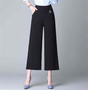 Women Wide leg Pants woman Loose Casual High waist elastic Summer womens Pants Solid Color Capris Trousers Plus Size S 4XL 2104121339364