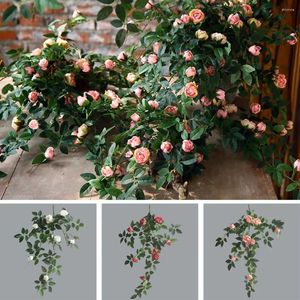 Dekorative Blumen simulierte Blume Realistische hängende künstliche Rose lang anhaltende Kunstseide für Home Wedding Decor