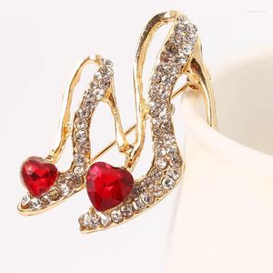 Brooches High Heels Shoes Crystal Red Enamel Sandals Corsage Clips For Suit Scarf Dress Women Girls Jewelry Pins Broach