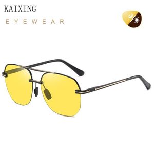 Солнцезащитные очки Kaixing Unisex Half рамка квадрат поляризованные мужчины Женщины анти-золотые HD Желтые линзы Ночное видение вождения штанги 307i