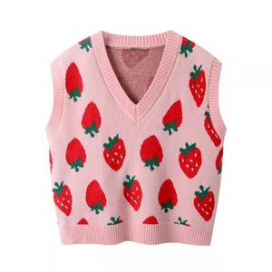 WAISTCOAT 2022 NUOVI giubbotti a maglia alla fragola Fall Women Simple Vneck All Match Sleeter Sweet Sweet Office Lady Lady Spring Spring