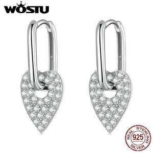 Huggie Wostu% 100 Gerçek 925 STERLING Gümüş Zirkon Kalp Şeklin