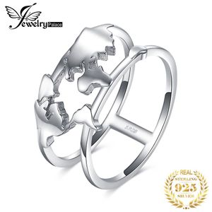 JewelryPalace World Mapa Anéis 925 Anéis de prata esterlina para mulheres Declaração Banda de anel empilhável Prata 925 Jóias finas ly244d