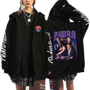 Pedro Pascal Baskı Fermuar Ceketleri Hip Hop Street Giyim Fermuarı Up Hoodies Sonbahar Polar Erkek Sweatshirts Unisex gevşek gündelik hırka