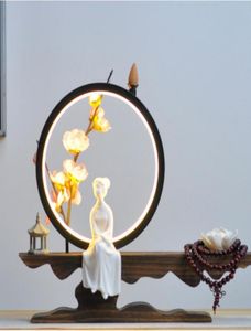 Doftlampor zen backflow rökelse brännare hållare rök vattenfall pinnar led lampring ornament vardagsrum kontor skrivbord dekor1457142