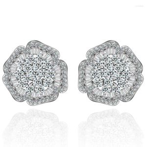 Stud Earrings Zlxgirl Jewelry Rhodium Silver Color Wedding Flower Earring Metal Copper Pave Zircon Piercings