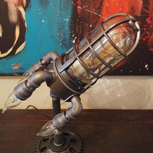 Nocne światła steampunk rakieta lampa punk punkowa metalowy dekoracje pulpitu ozdoby ozdoby ścienne światło LED US UK UE AU Plug278s