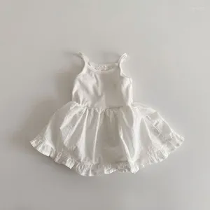 Девушка платья девочкам летняя одежда белая хлопковое платье платье пляж сплайсинг
