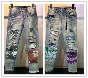 Luxurys Designer Mens Jeans Fashion Amtype Casual Camouflage Patch Skinny Stretch Men Jean Pencil Ripped Holes Hip Hop Zipper Den2814687