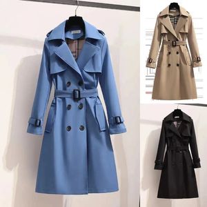 2024SS Women Windbreaker Loose long navy trench coat Medium Long Elegant Belt ladies Trench Coats S-4XL New Spring England Style