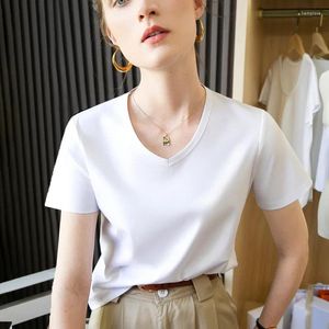 女性のTシャツ高品質2023女性トップス春の夏VネックルーズTシャツの女性服セクシーなクロップトップカジュアルシンプルなブラウス