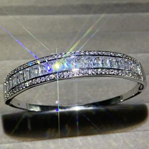 Rulalei Sparkling Luxury Jewelry 925 Sterling Silver Full Princess White Topaz CZ Diamond Gemstones Women Bracelet Bridal266n