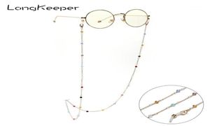 LongKeeper Crystal Beads Glasses Chain For Women Moda Moda Gold Metal Metal Sunglasses Correntes Máscara de Máscara de Máscara de Cordão de Cordão