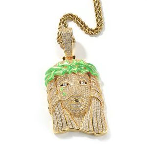 New Fashion luminous Dripping Oil Jesus Pendant Necklace Gold Silver Plated Copper Iced Out Zircon Hip Hop Jewelry Gift270r
