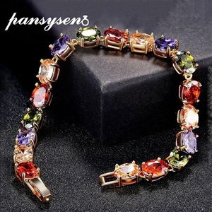 Pansysen 18cm Charms Ruby Amethyst Peridot Gemstone 925 Sterling Silver Jewelry Bracelets for Women Fashion Bracelet Parts Gifts C296B