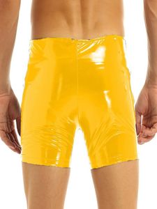 Men039s Krótkie spodenki Seksowne mokre wygląd Pvc Zipper Chudy Running Sports Short Pants Compression Fitness Patent Skórzanie Push Up Up Clubwearme6285417