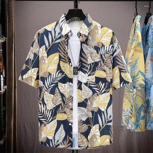 Camisas casuais masculinas verão fino rápido seca seda de seda curta camisa floral havaí vintage lota versátil praia estampa