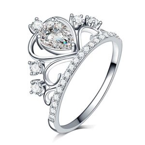 New Arrival Clear A zircon stone Princess Queen silver color Crown Ring engagement Cocktail alliance girls280N