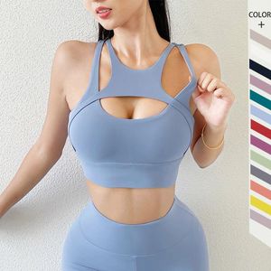 Sacos novo sutiã esportivo sexy feminino superior oco para fora elástico ginásio esporte yoga sutiãs bralette colheita superior almofada no peito removível yoga sutiãs para mulher