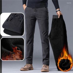 Men's Pants Winter Warm Corduroy Sweatpants Men Fleece Liner Drawstring Straight Loose Track Male Casual Thermal Trousers