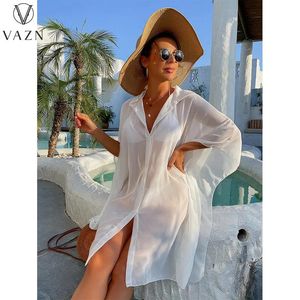 Vestito Vazn 2022 Abito a traino a mezza manica Pure Color Lady Mini Short Dress Fashion Sexy Holiday Beach Style Women Short Dress