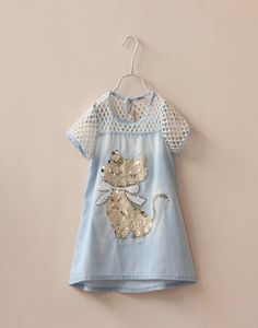 17 YEAR Girls baby Summer denim Dress 3d fox sequins kids hollow out short sleeve dress child onepiece dress Brand clothing4960912