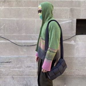 Brand KIKO Knitted Jummper High Quality Knit Pink Green Hooded Zipper Cardigan Wool Knitted Contrast Sweater Cashmere Sweater