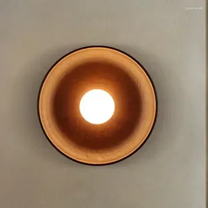 Wall Lamps Nordic Modern Home Decor Nature Solid Wood Body Round Plate Sconce Lights LED Bedroom Corridor Simple Design Lustres