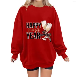 Kadın Hoodies Sweatshirts Plus Boyut Mutlu Yıl Sweatshirt Hoş Geldiniz 2024 Slogan Mektup Basılı Bluz Uzun Kollu Yuvarlak Boyun