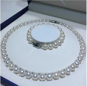 Beaded Necklaces 20 inch AAAA 8-9mm Japanese Akoya White Pearl Necklace+Bracelet 7.5-8 inch 925SL231223