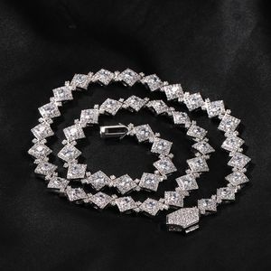 12mm Hip Hop Rhombus Tennis Chain Halsband Mens tröja Kedja Full 5A T Zircon -smycken