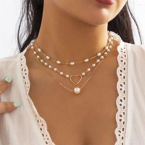 Pendant Necklaces LXY-W Fashion Baroque Faux Pearl Chain Heart Necklace For Women Female Vintage Boho Multilevel Girl Choker Jewelry Gift