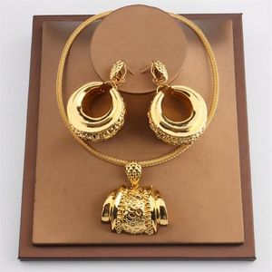 Örhängen halsband afrikanska smycken set för kvinnor mode dubai bröllop hänge brud design guld pläterad nigeriansk tillbehör315i