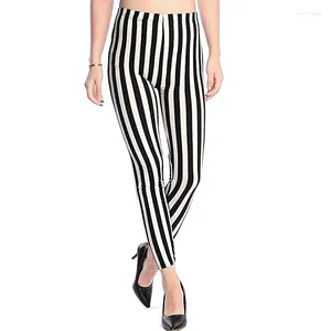 Women's Leggings 2023 Women Breathable Stripe Black Autumn White Vertical Thin Stretch Milk Silk Contrast Tight Slimming Cropped Pants
