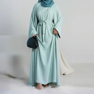Abbigliamento etnico eid 2 pezzi islam musulmani imposta donne 2 pezzi Abaya kimono khimar kaftan ramadan abayas abiti abiti mediorientali