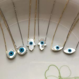 Marquis /Blue Round/ Fish/Hamsa Blue Cat Eye MOP Shell With 925 Sterling Silver Jewelry Pendan Chain Chocker Charms Necklace 231222