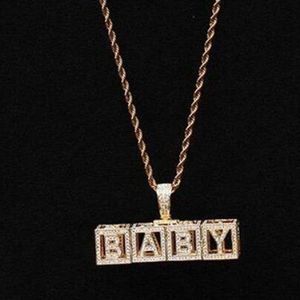 14K Gold Baby Block Custom Liters Pendant Combination Letters Name Wisant z 24 -calową liną naszyjniki z cyrkonią biżuterię268c