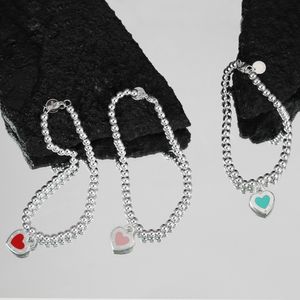 S925 sterling silver love heart designer bracelet bangle jewelry lovely blue pink red hearts 4mm beads tennis charm elegant bracelets bangles for women girls