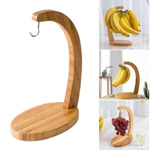 Kitchen Storage Banana Holder Tree Stand Hanger Rack Fruit Display Hook Wooden Sturdy With For