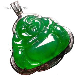 Partihandel Sgarit Precious Gemstone Fine Custom Green Burma Buddha Pendant Jadeite Jade Jewelry Real Gold