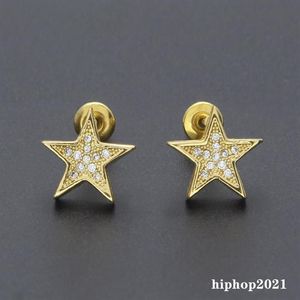 Mens Hip Hop Stud Brincos Jóias Novo Fashion Gold Silver Five Pointred Star Brincos para MEN223W