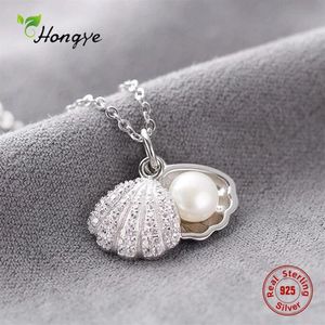 Hongye Kadınlar Gerçek Doğal Tatlı Su İnci Kolye 925 STERLING Gümüş Kolyeler Kabuk Kolye Düğün Klasik Fine Jewelry MX200324C