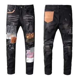 Hip Hop Men Pants Otwory Amiryes Leopard Plaste Druku