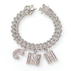 Niestandardowa nazwa cyrkon Baguette Letters 12 mm Austriacka Rhinestone Cuban Cain Naszyjnik Bracelets Katka dla mężczyzn Women207C